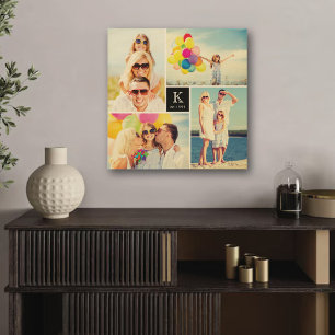 Modern Square Family Monogram Photo Collage Wood Wall Decor