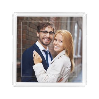 Modern Square Frame Monogrammed Photo Acrylic Tray