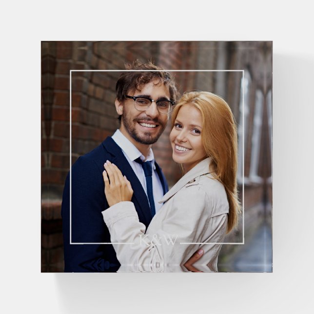 Modern Square Frame Monogrammed Photo Paperweight (Front)