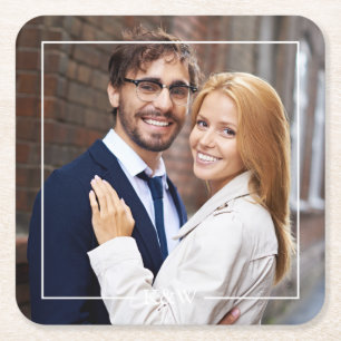 Modern Square Frame Monogrammed Photo Square Paper Coaster