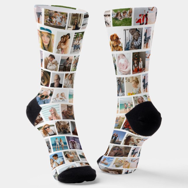 Modern Square Grid Photo Collage Family Friends Socks (Angled)