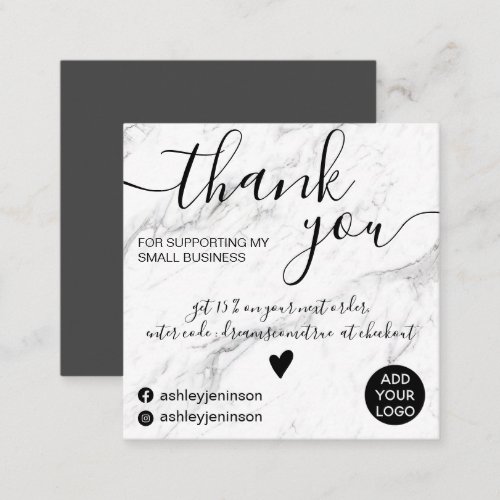 Modern square marble chic order thank you square business card