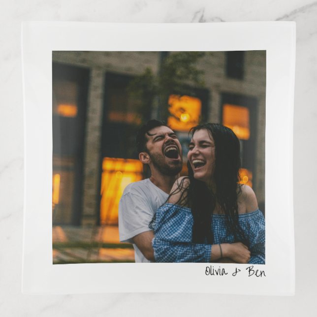 Modern Square Minimal Candid Handwritten Wedding Trinket Tray (Front)