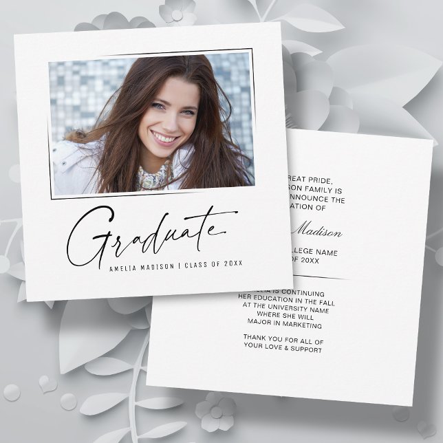 Modern Square Minimal Ink Script Graduate Photo Announcement (Creator Uploaded)