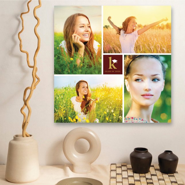 Modern Square Monogram Graduation 4 Photo Collage Canvas Print (Modern Square Monogram Graduation 4 Photo Collage Canvas Print Wall Art @ zazzle.com/color_therapy)