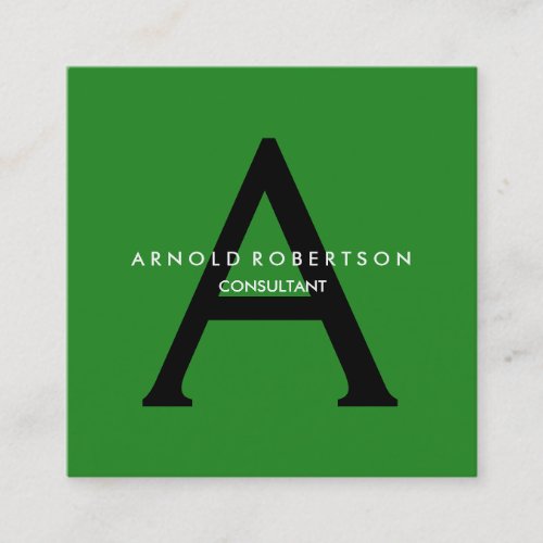 Modern Square Monogram Trendy Forest Green Black Square Business Card