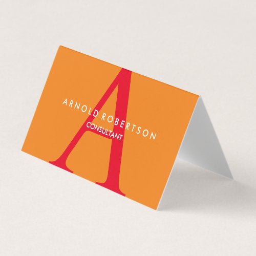 Modern Square Monogram Trendy Orange Red Business Card