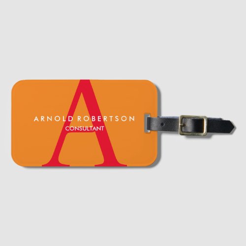 Modern Square Monogram Trendy Orange Red Luggage Tag