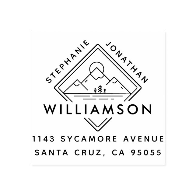 Modern Square Mountain Sunset Landscape Address Rubber Stamp (Imprint)