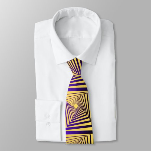 Modern square pattern blue yellow men neck tie