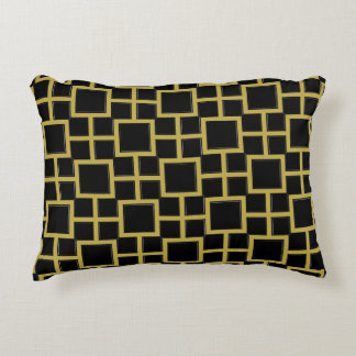 Modern Square Pattern Gold on Black Accent Pillow