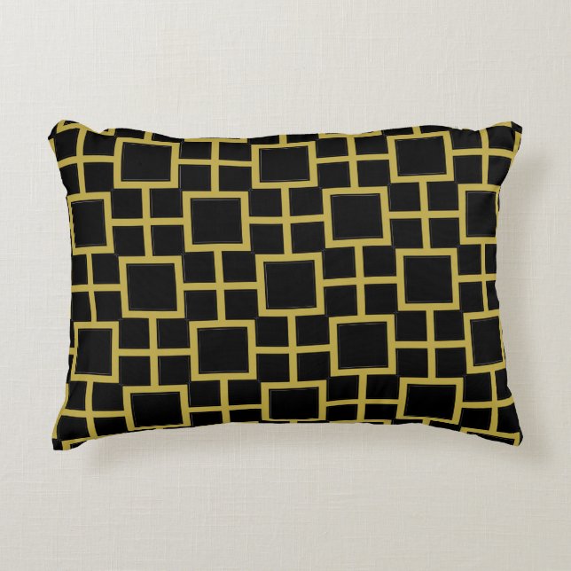 Modern Square Pattern Gold on Black Accent Pillow (Front)
