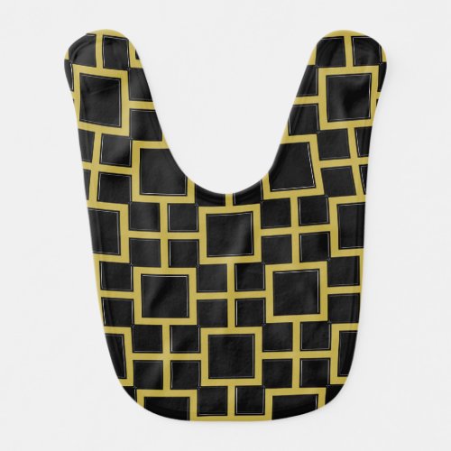 Modern Square Pattern Gold on Black Baby Bib