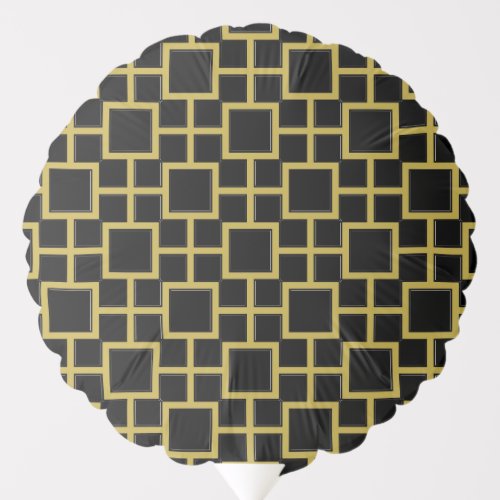 Modern Square Pattern Gold on Black Balloon
