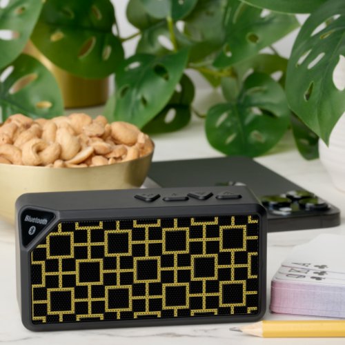 Modern Square Pattern Gold on Black Bluetooth Speaker