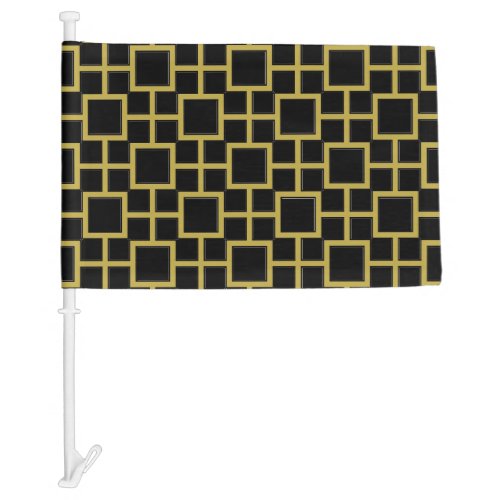 Modern Square Pattern Gold on Black Car Flag
