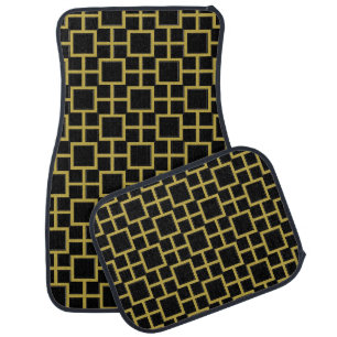 Modern Square Pattern Gold on Black Car Floor Mat