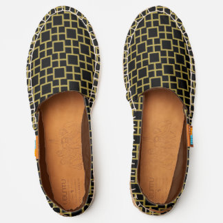 Modern Square Pattern Gold on Black Espadrilles
