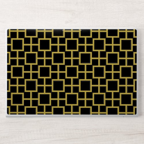 Modern Square Pattern Gold on Black HP Laptop Skin