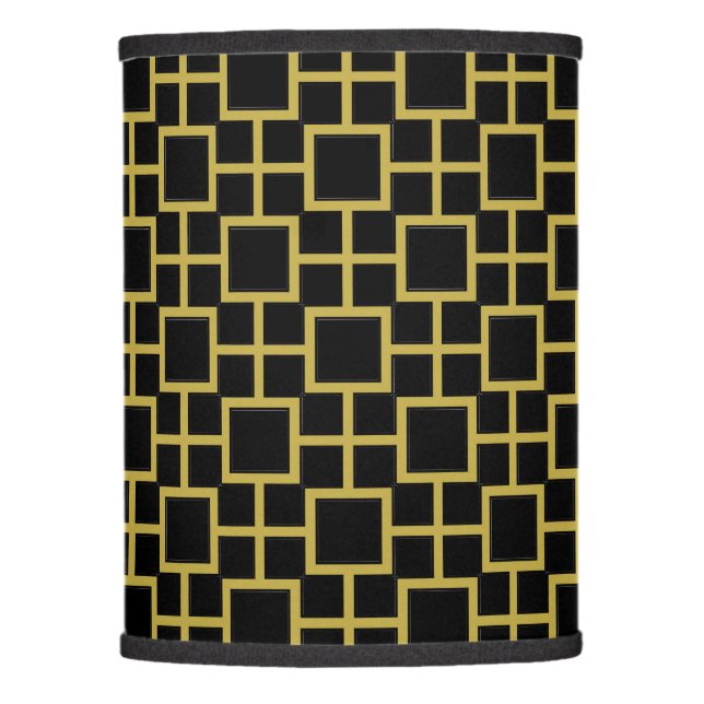 Modern Square Pattern Gold on Black Lamp Shade (Front)