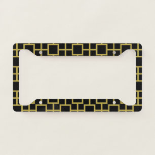 Modern Square Pattern Gold on Black License Plate Frame