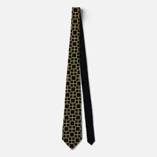 Modern Square Pattern Gold on Black Neck Tie