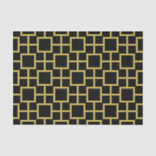 Modern Square Pattern Gold on Black Tissue Paper