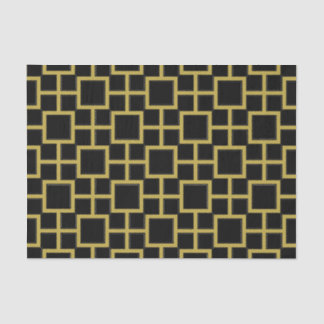 Modern Square Pattern Gold on Black Tissue Paper