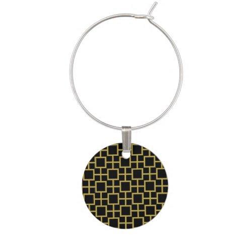 Modern Square Pattern Gold on Black Wine Charm