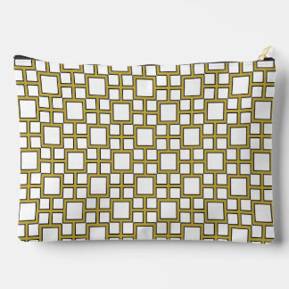 Modern Square Pattern Gold on White Accessory Pouch