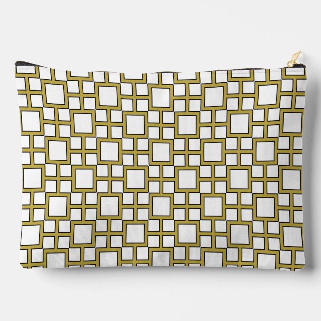Modern Square Pattern Gold on White Accessory Pouch (Back)