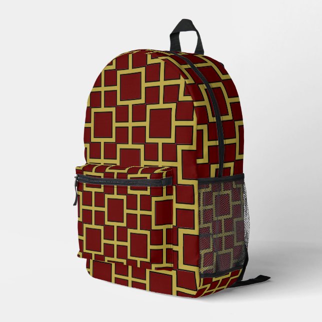 Modern Square Pattern Gold  Printed Backpack (Back Corner Right)