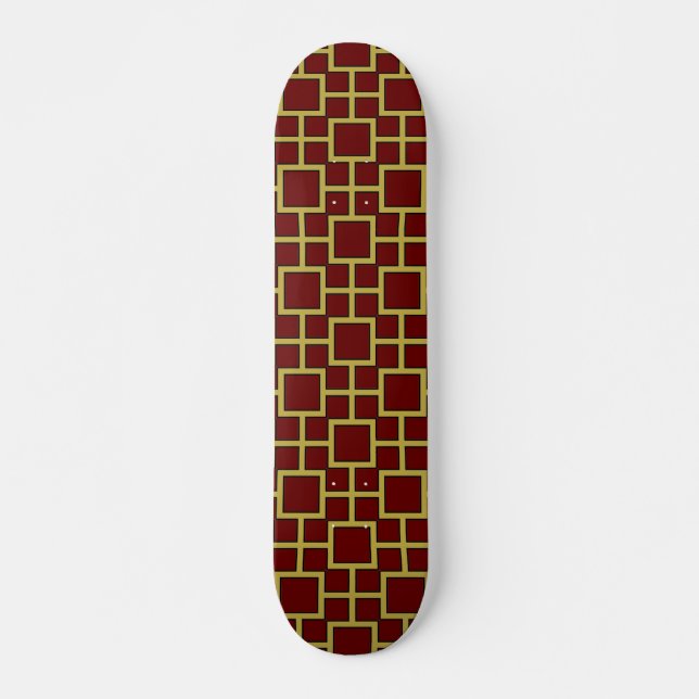 Modern Square Pattern Gold  Skateboard (Front)