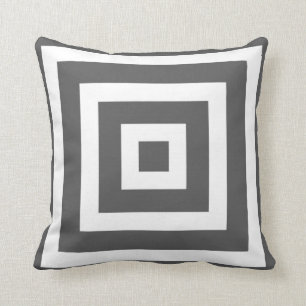Modern Square Pattern in Charcoal Grey and White Throw Pillow