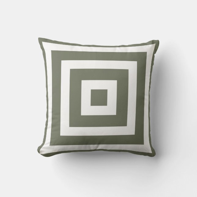 Modern Square Pattern in Olive Green and White Throw Pillow (Front)
