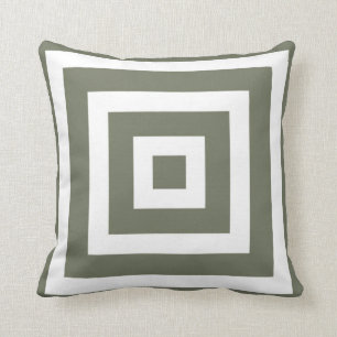 Modern Square Pattern in Olive Green and White Throw Pillow