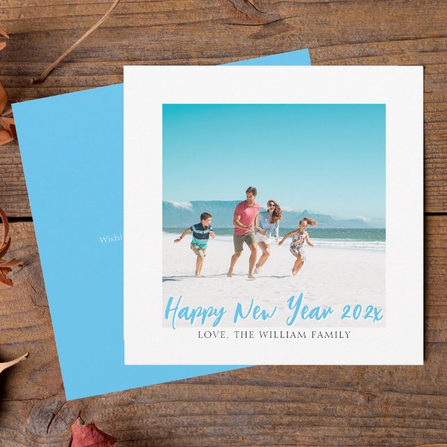 Modern Square Photo Happy New Year Holiday Card (Creator Uploaded)