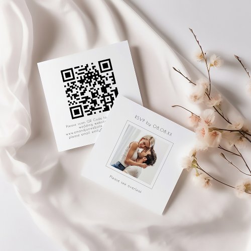 Modern Square Photo Wedding QR Code RSVP Enclosure Card