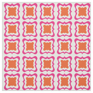 Modern Square Repeat Pattern Hot Pink Orange White Fabric