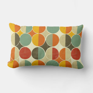 Modern Square Repeat Pattern Orange Sage Green Red Lumbar Pillow