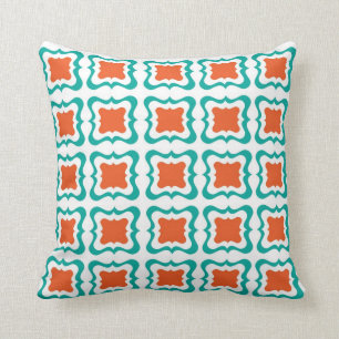 Modern Square Repeat Pattern Teal Orange White Throw Pillow
