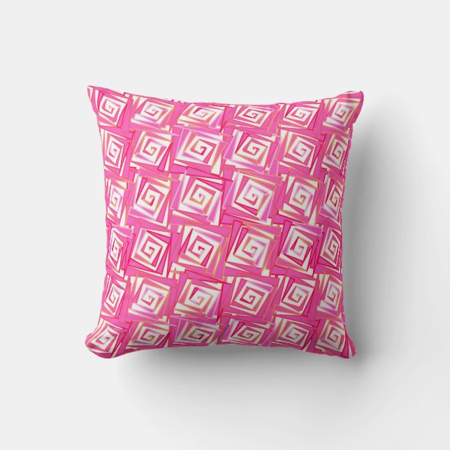 Modern Square Spirals, Coral Pink Throw Pillow (Front)