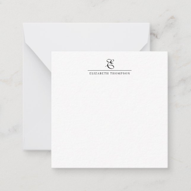 Modern Square Stylish Monogram Name Note Card (Front)