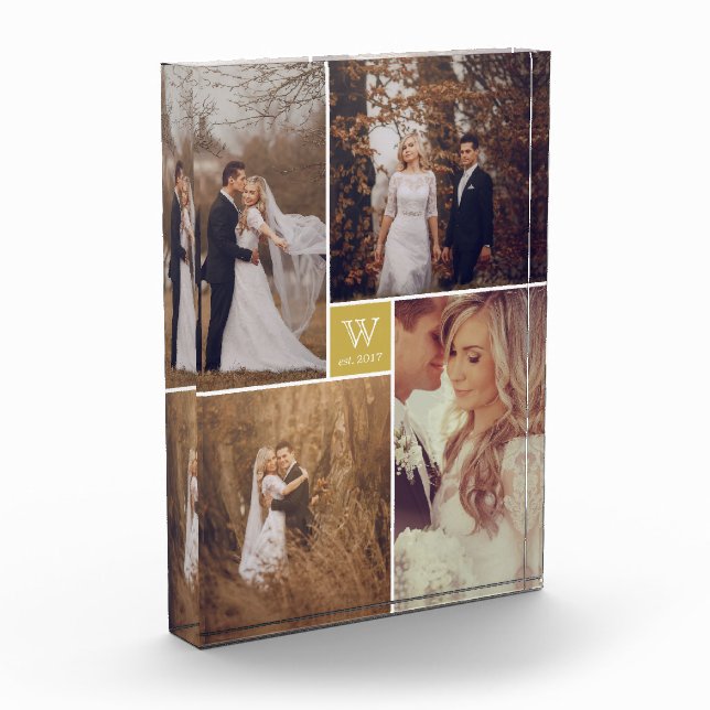 Modern Square Wedding Monogram Collage Photo Block (Left)