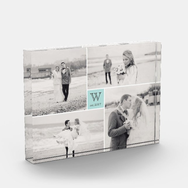 Modern Square Wedding Monogram Collage Photo Block (Left)