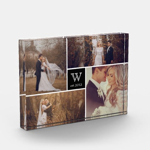 Modern Square Wedding Monogram Photo Collage Block