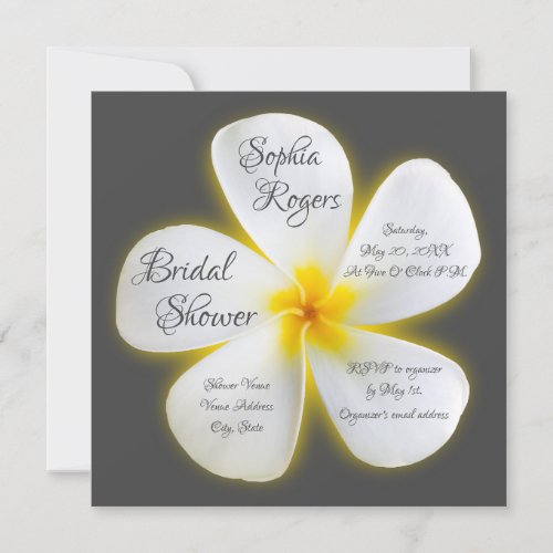 Modern Square White Plumeria Flower Bridal Shower Invitation