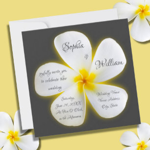 Modern Square White Plumeria Flower, Wedding Invitation