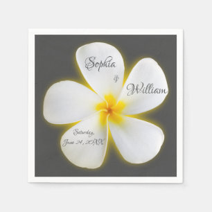 Modern Square White Plumeria Flower, Wedding Napkins
