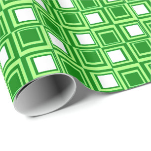 Modern squares, emerald and lime green wrapping paper